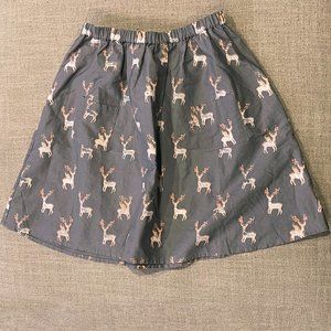 Moon et Miel PARIS girl's Holiday skirt with reindeer motif & metallic details